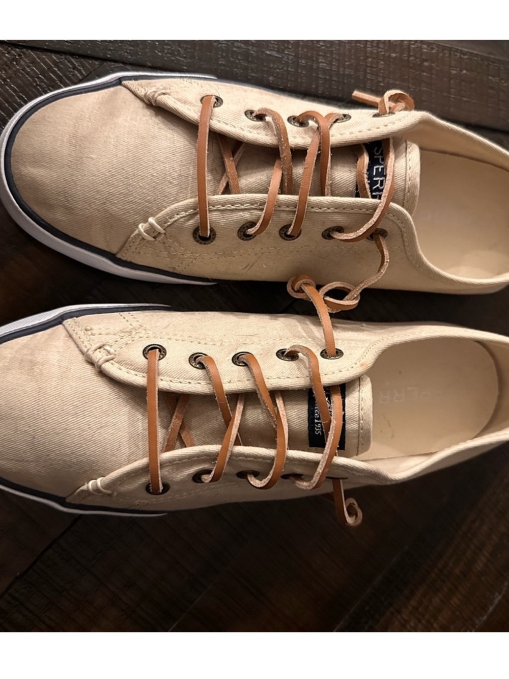 Sperry Coastal Beige Canvas Sneakers Size 9 | Nautical Casual Summer Shoes - Picture 5 of 9